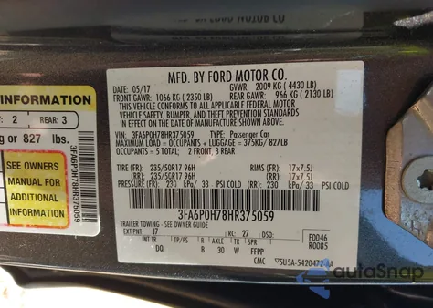 2017 Ford Fusion Se from USA, damaged, VIN 3FA6P0H78HR375059